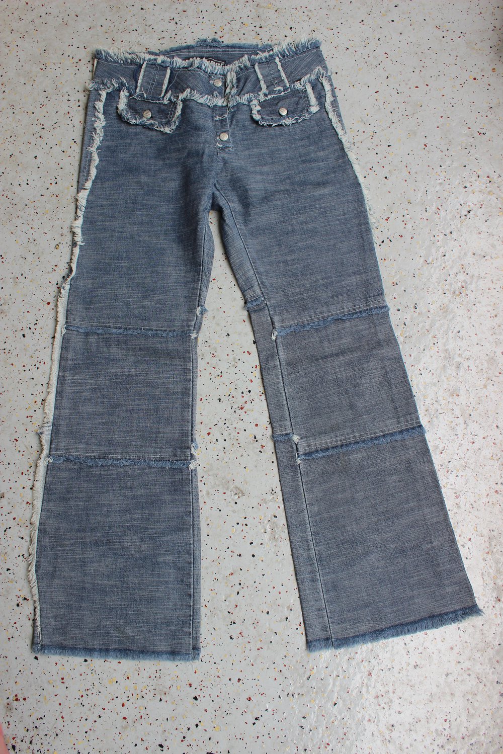 MOGUL Vintage 00-er Low Waist Unikat Fransen Jeans blau 