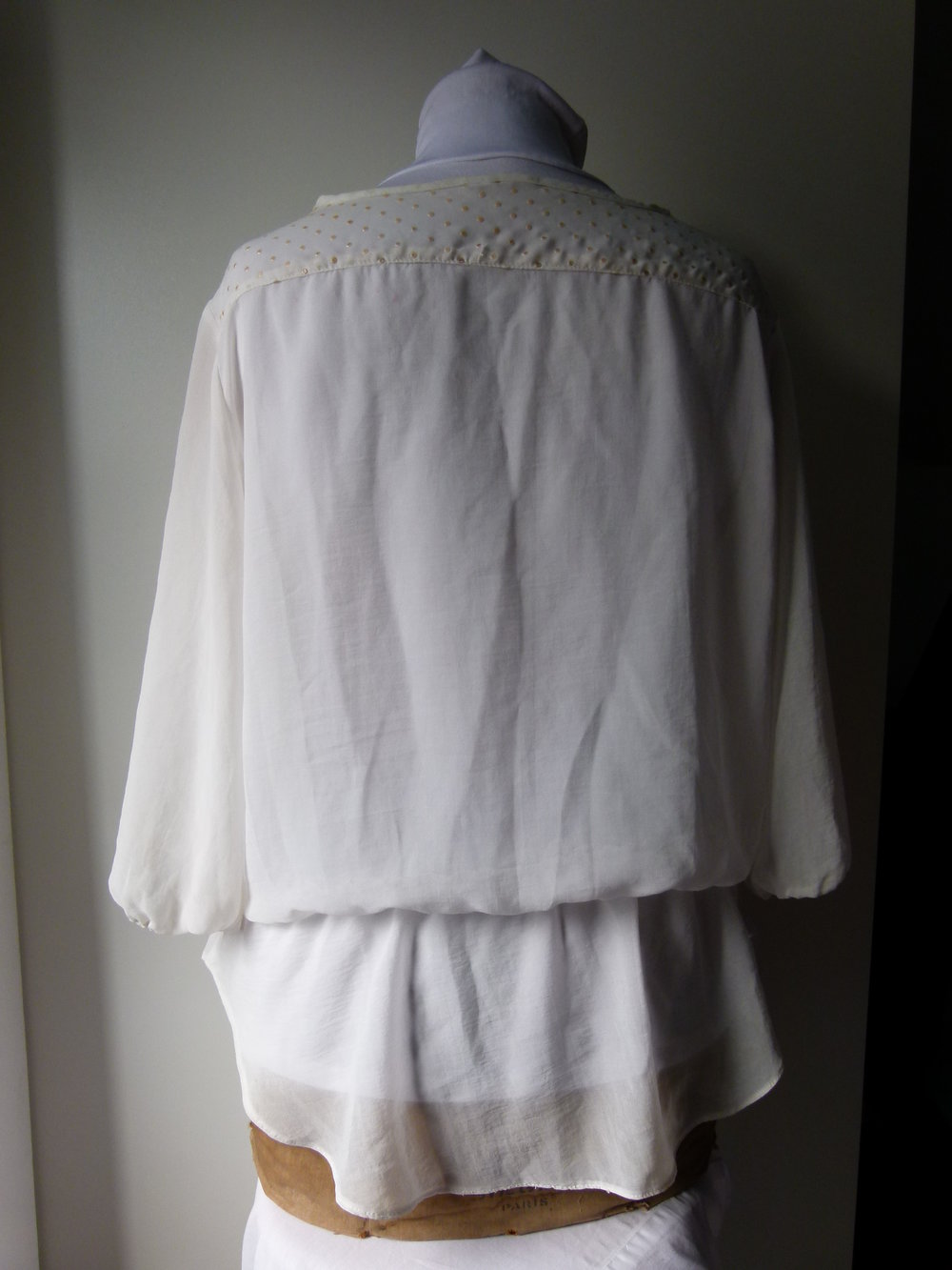 Chiffon Bluse Tunika, creme nude weiß, Boho Mori Lagenlook Granny Vintage