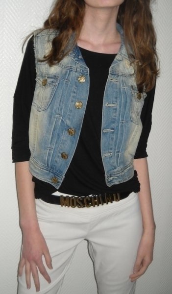 H&M Jeans Weste Nieten Studs Ombre Farbverlauf Acid moon washed Denim Jacke ärmellos XS S M 34 36 38 Used Oversized Blogger