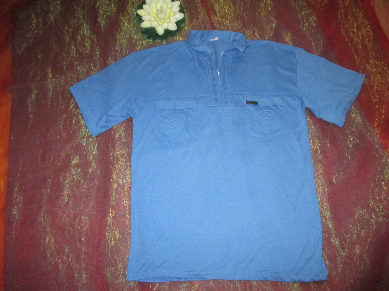 Original 1960er VINTAGE * Herren oder Damen * Unisex  * Kurzarm * Polo * T-  Shirt * Gr. 50- 52/ M- L * royal- königs- mittel- blau *