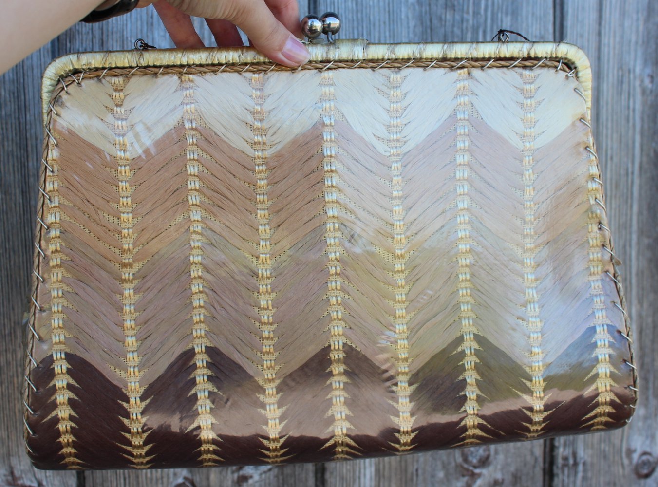 creme braune True Vintage Tasche aus Stroh oder Bast, Strohtasche, Basttasche, Vintageclutch