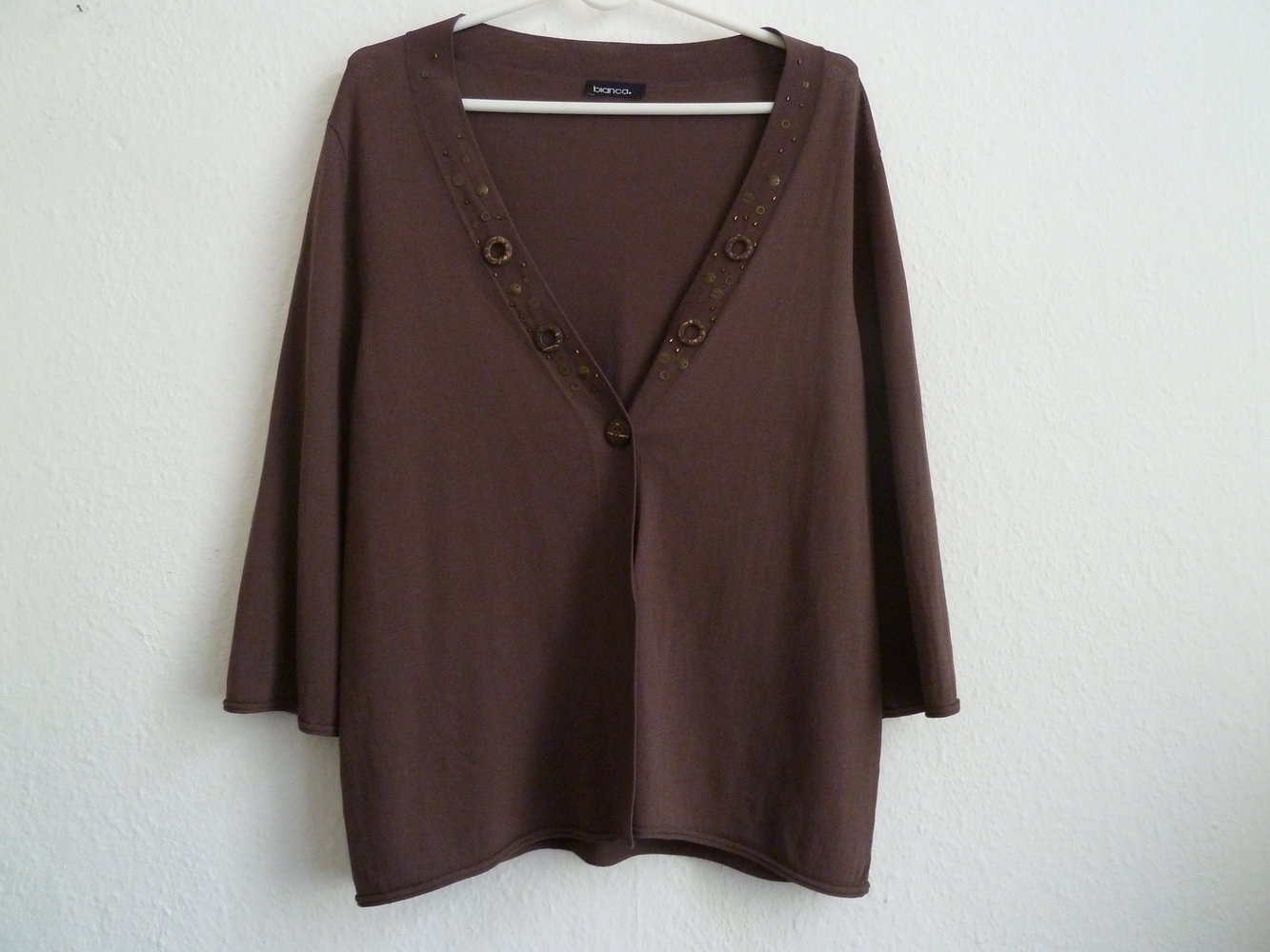 Neuw BIANCA Shirtjacke Jacke leicht Cardigan Weste 40 42 L Perlen Braun 3/4 Arm