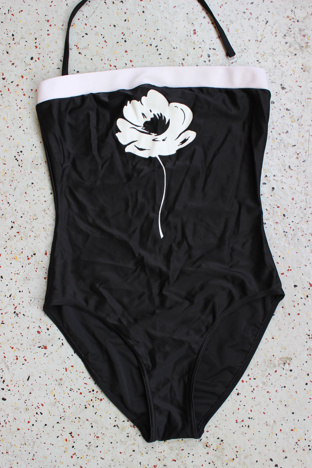 Vintage 90s AVON Bandeau Badeanzug swimsuit schwarz weiß