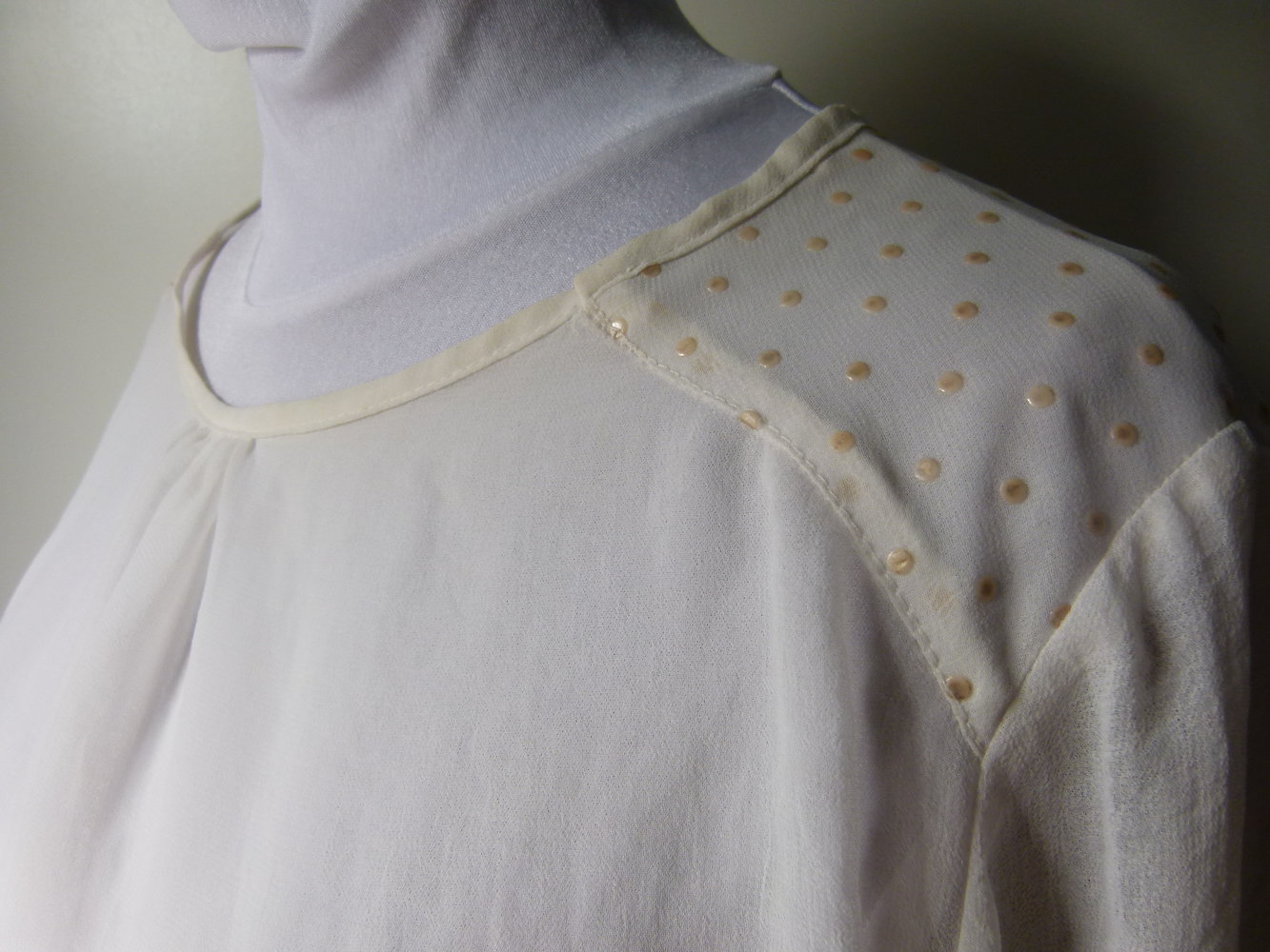 Chiffon Bluse Tunika, creme nude weiß, Boho Mori Lagenlook Granny Vintage