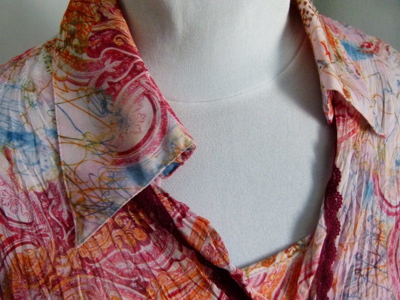Twinset Chiffon Bluse mit passendem Top, pink orange hellblau, Boho Mori Hippie Sommer Strand Lagenlook Goa Festival