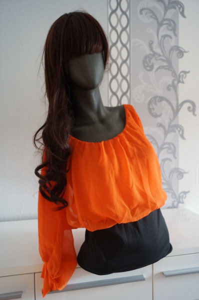 Luftige Oranges Bluse mit Reißverschluss M L 38 40