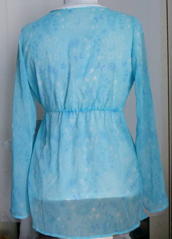 Chiffon Cardigan, türkis, Schmetterling Paisley-Muster, Mori Elfen Goa Sommer Festival Boho Hippie Lagenlook