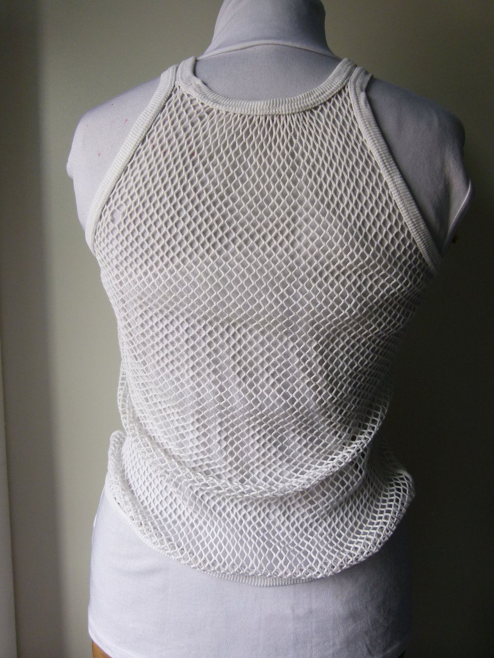 Netz Tanktop Top, unisex, weiß, Baumwolle, aus den 70ern, Vintage Retro Boho Festival Goa Hippie 70s
