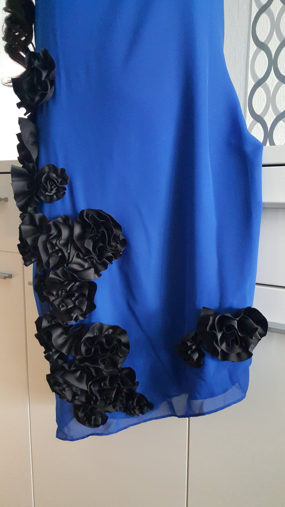 Elegantes 3D Blumen Kleid schwarz Blau L 40 evtl. 42