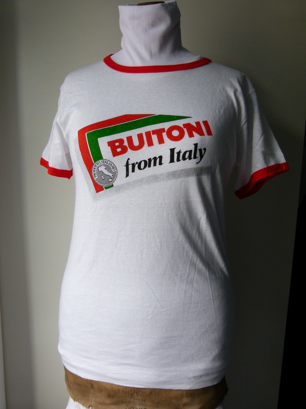 Vintage Werbe Shirt aus Italien, aus den 70ern, weiß mit Druck, unisex, Retro 70s Sammler Italy Sommer