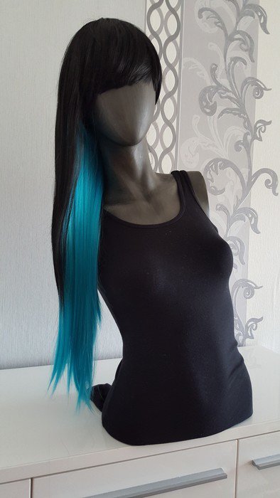 Cosplay Perücke Blau Schwarz Manga Anime