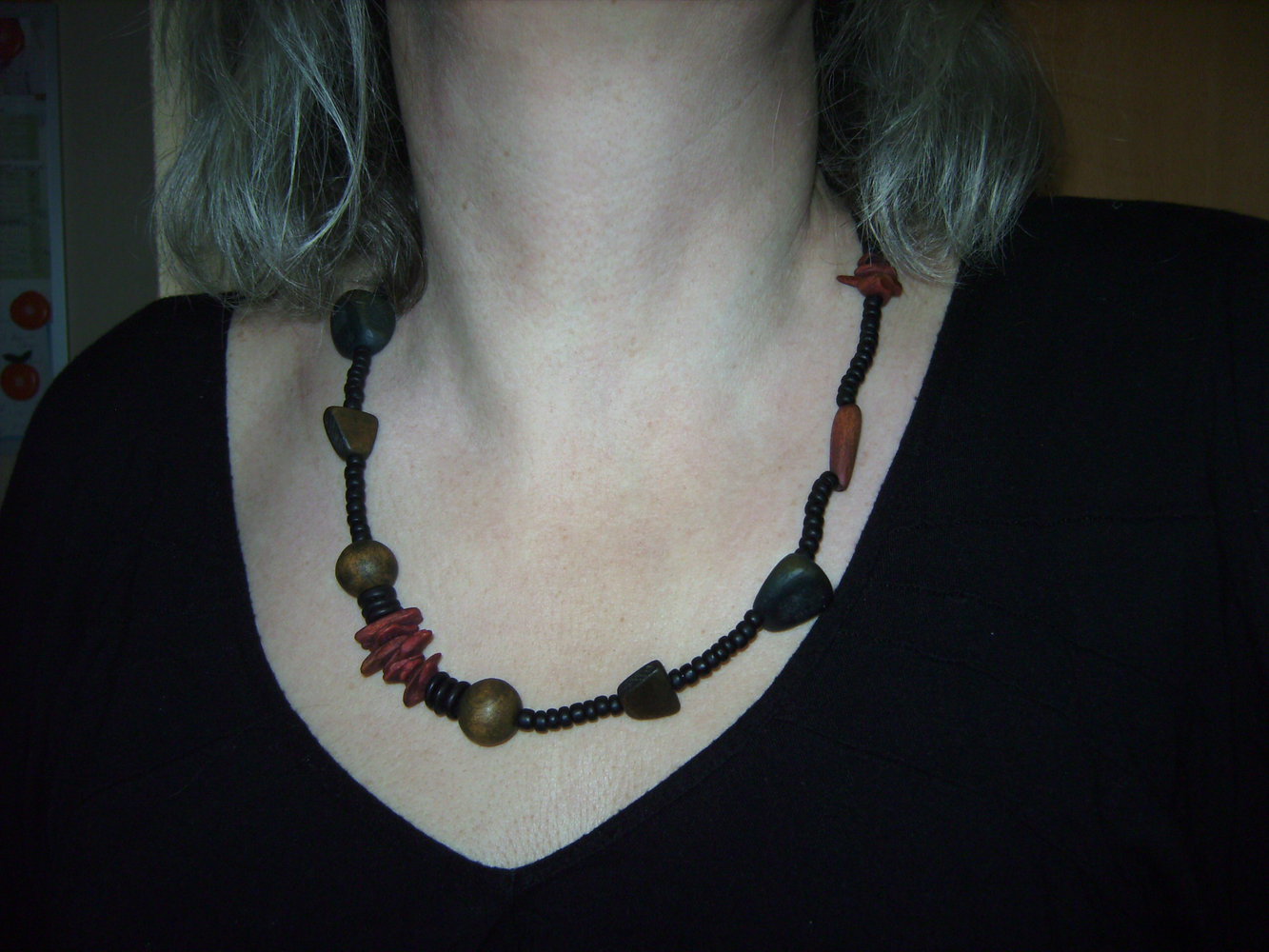 Kette Fred Feuerstein, Holzkette Steinoptik, African Look, Rostbraun an Sammelbesteller zu Verschenken