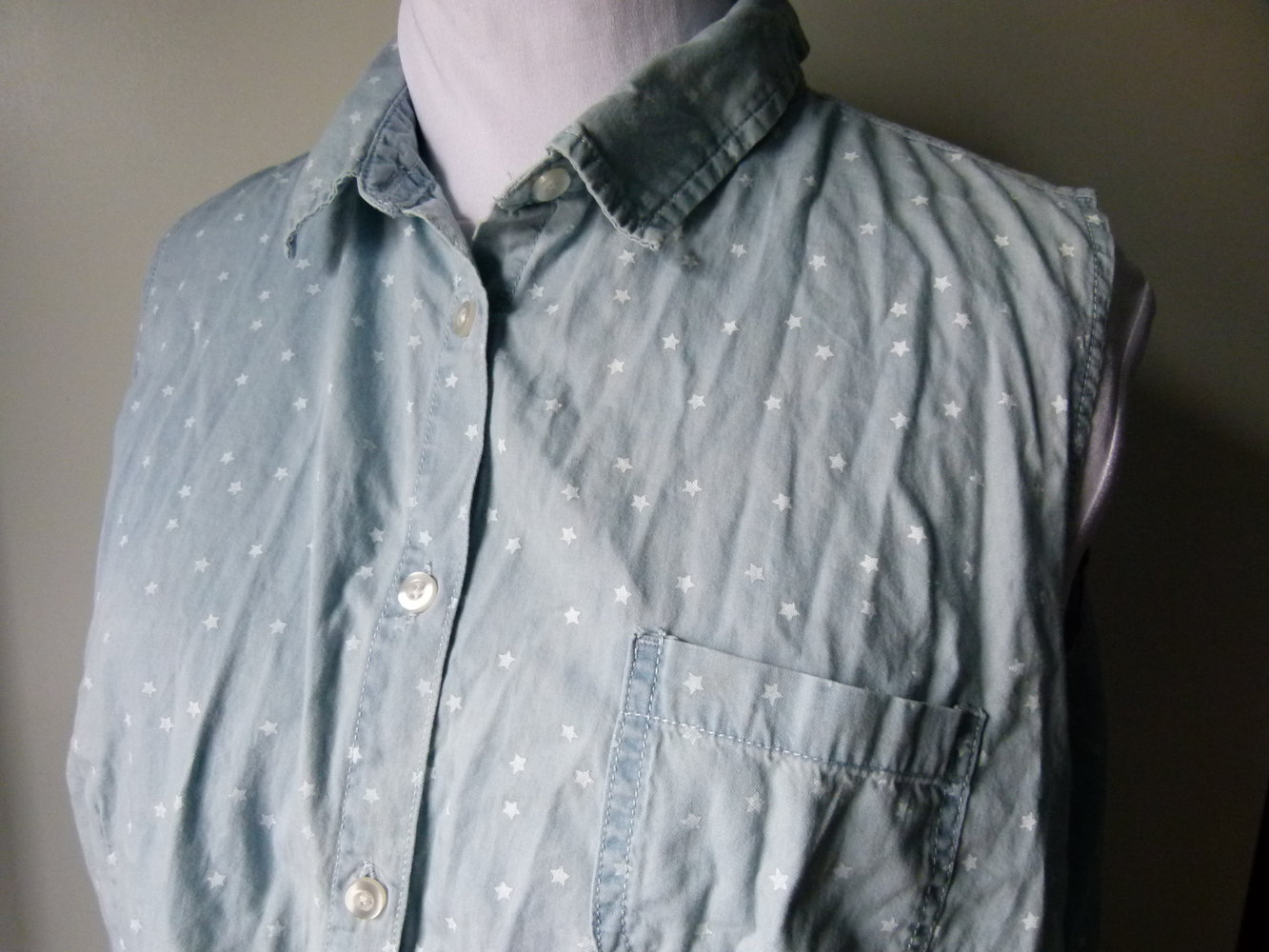 Jeans Wickeltop Bluse mit Sternchen, hellblau weiß, Boho Festival Goa Mori Sommer