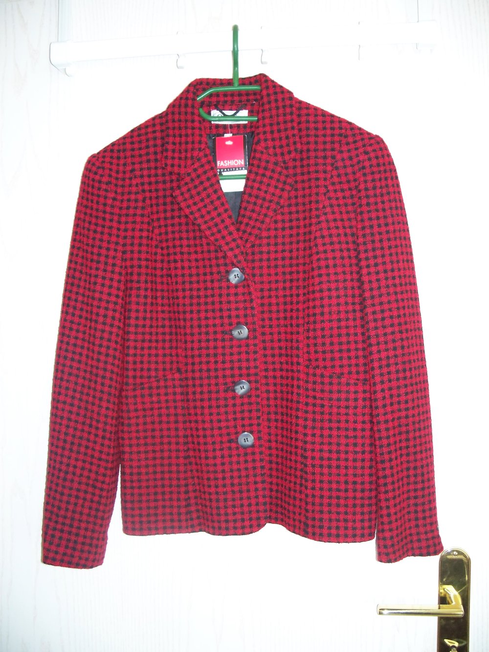 VINTAGE// Blazer aus Wollmischung von *Oktakvia* rot schwarz kariert Herbst