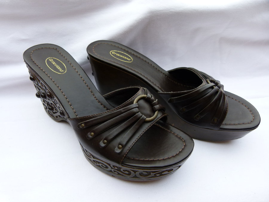 Ornament Wedges Plateau Sandalen, dunkelbraun, NEU, Boho Mori Goa Festival Sommer