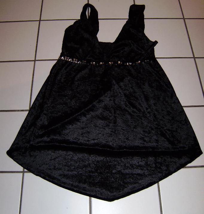 Langes schwarzes Top von style, Paillettenbesatz Pannesamt Gr. ca. 40