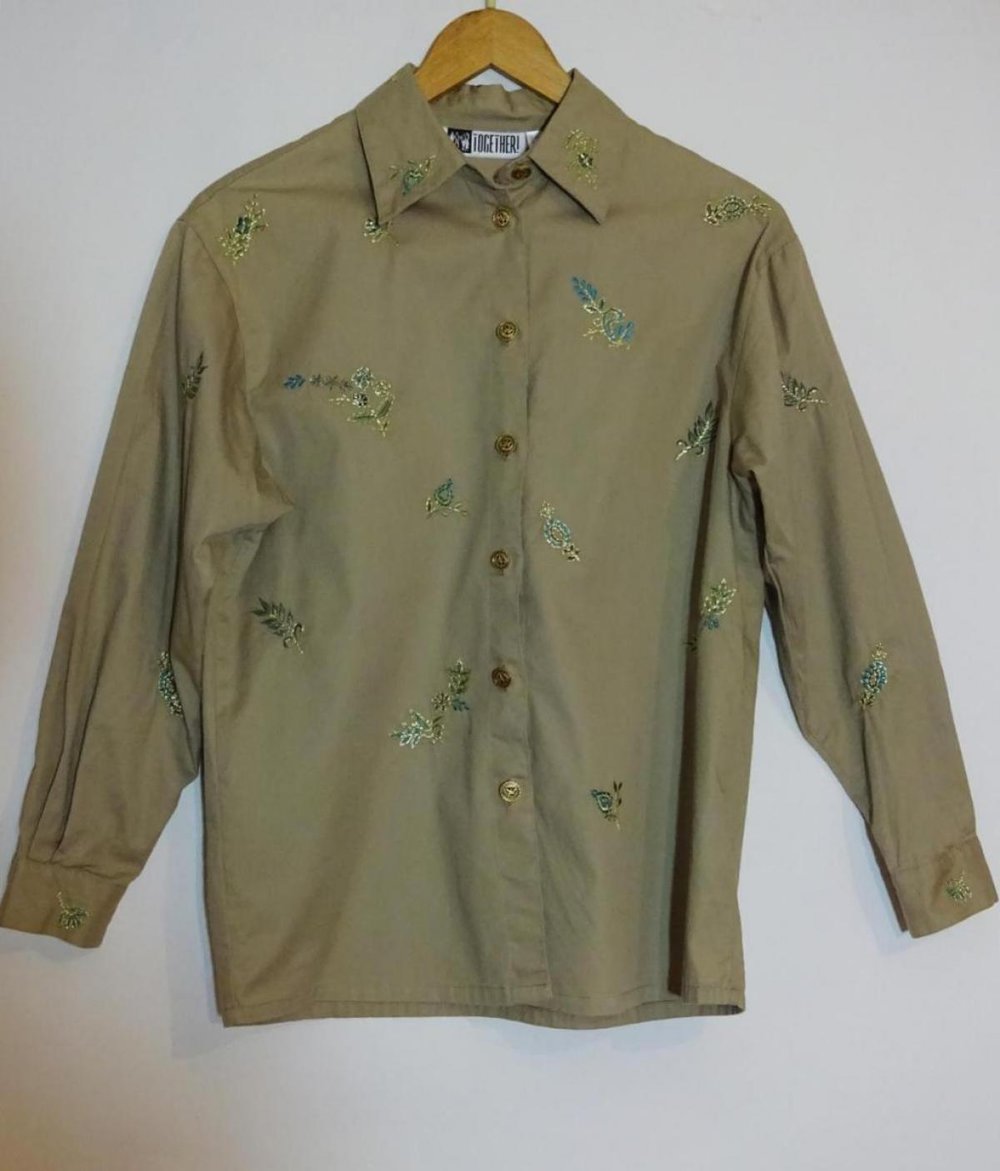 Hemdbluse Khaki Safari Vintage 80er Gr. M
