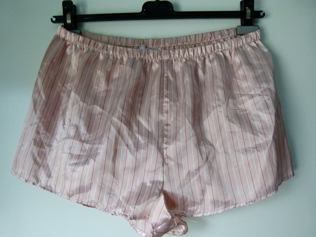 Satin Nachtwäsche Set, Shorty Shorts & Top, 2-teilig, altrosa bordeaux weiß gestreift, mit Spitze, Boho Mori Sommer Goa Festival