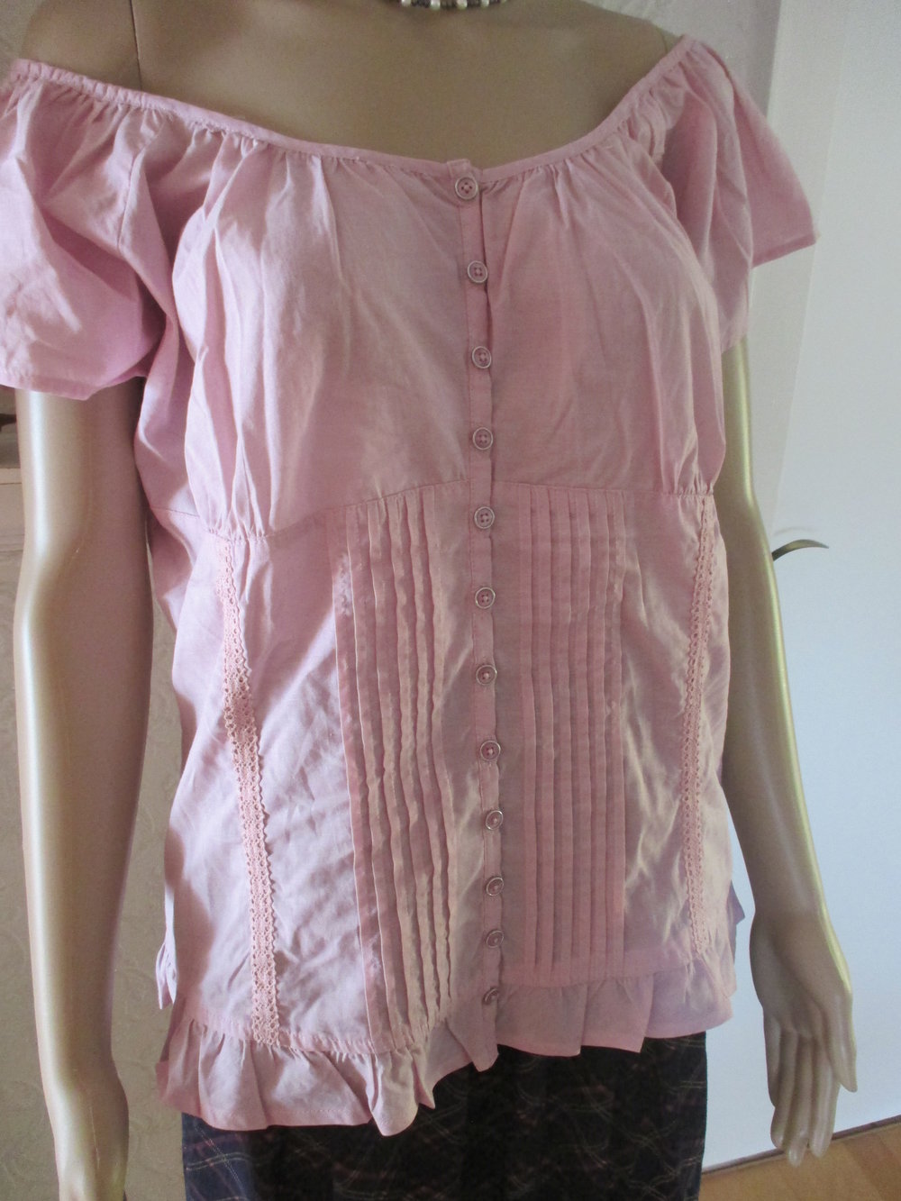 NEU * Carmen * Off Shoulder * Baumwolle Spitzen * Rüschen Romantik * DESIGNER * Bluse Gr. 40- 42/ M, alt- rosé rosequarz * pastell *