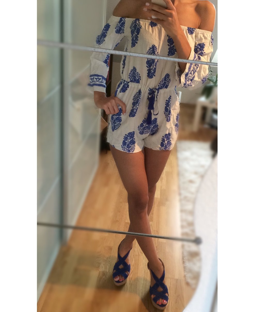 Jumpsuit Blogger Blau Weiß 