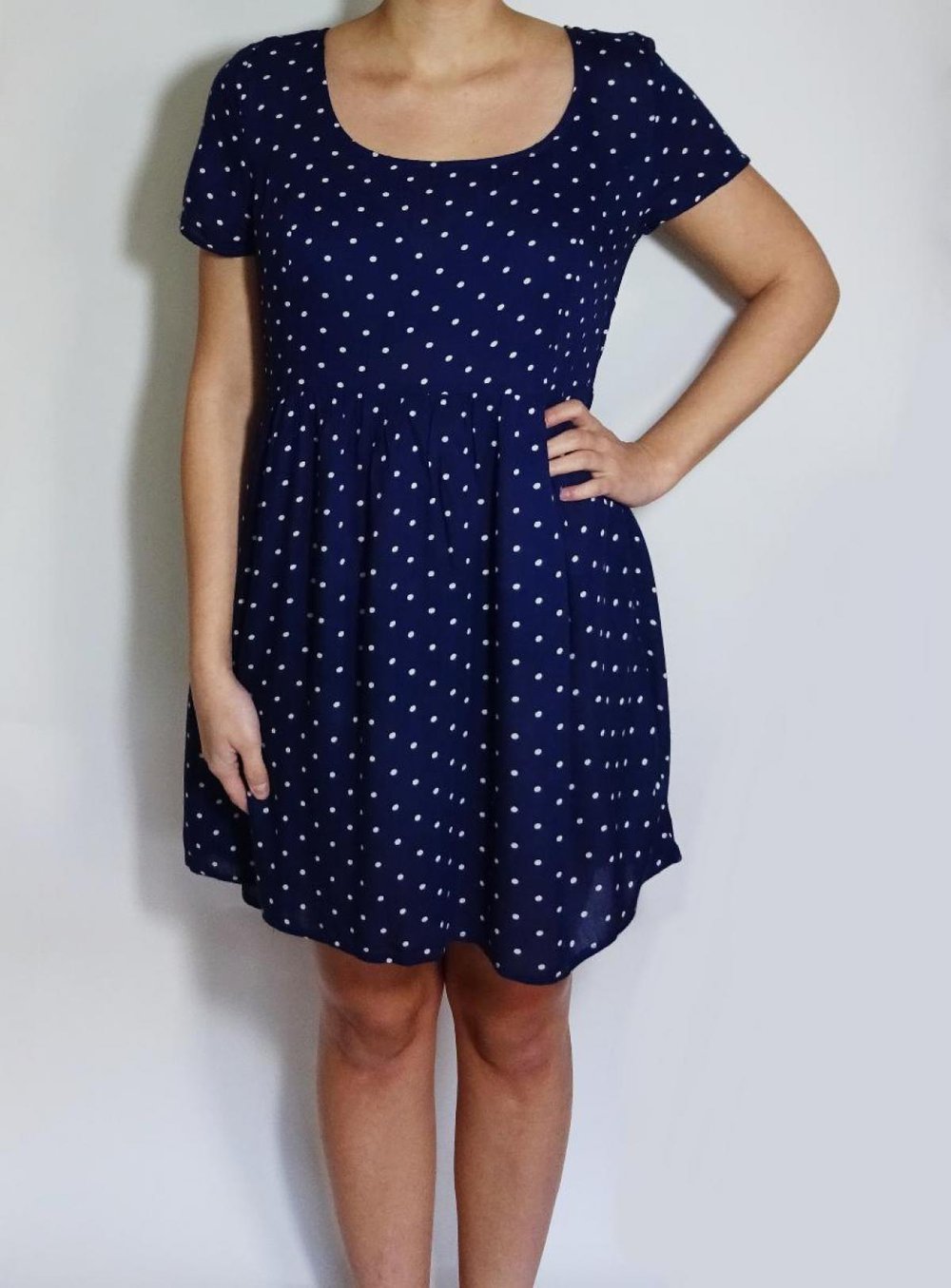 Blaues Tupfenkleid Gepunktet Polka Dots Sommerkleid Klassiker Gr. M Gr. 40