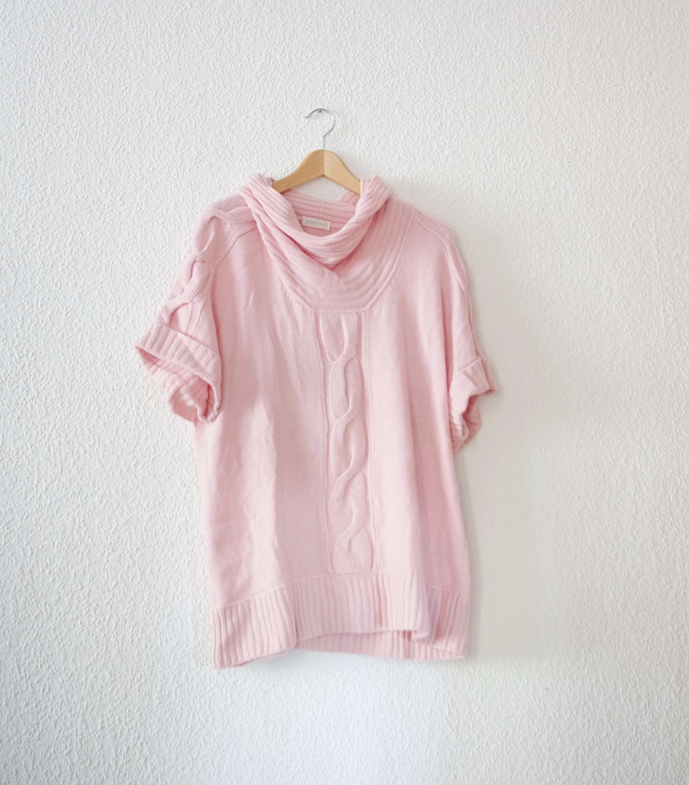 Oversized Merino Wollpullover Strick Gr. XL Longpulli Kurzarm