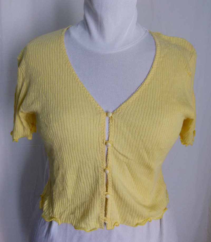 Sommer Jäckchen Crop Shirt, gelb, gerippt, Boho Goa Festival Lagenlook Mori Hippie