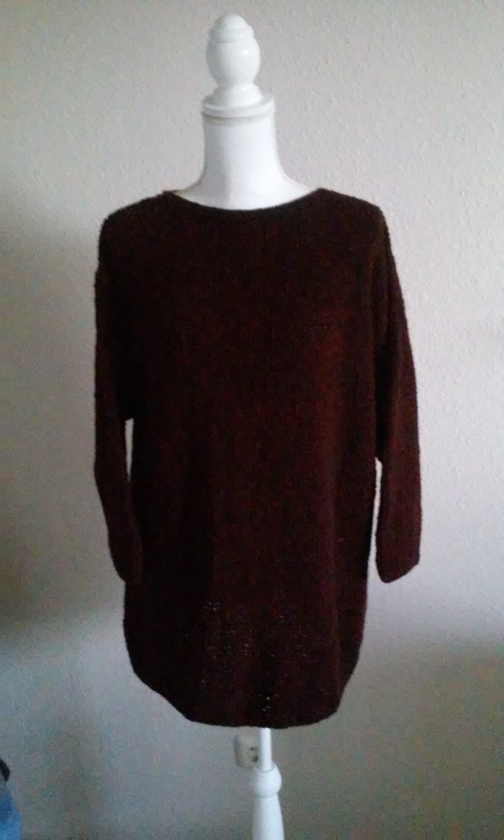 Handarbeit Rollkragenpullover Pulli Rolli Pulloverkleid/Kleid -handgestrickt- weinrot/schwarz Gr.36 ungetragen! neu
