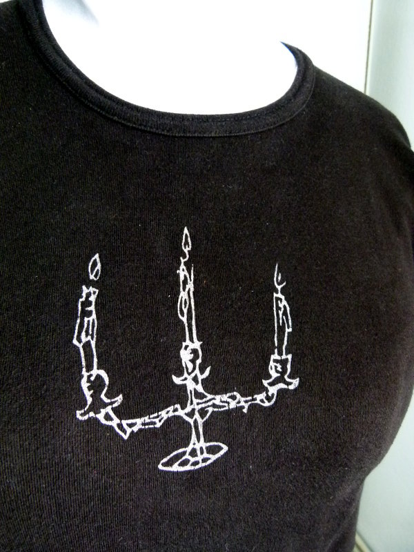 Goethes Erben Girlie Oberteil, schwarz mit silbernen Druck, Gothic Avantgarde Dark Alternative