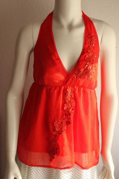  Rotes Oberteil Neckholdertop mit Pallieten
