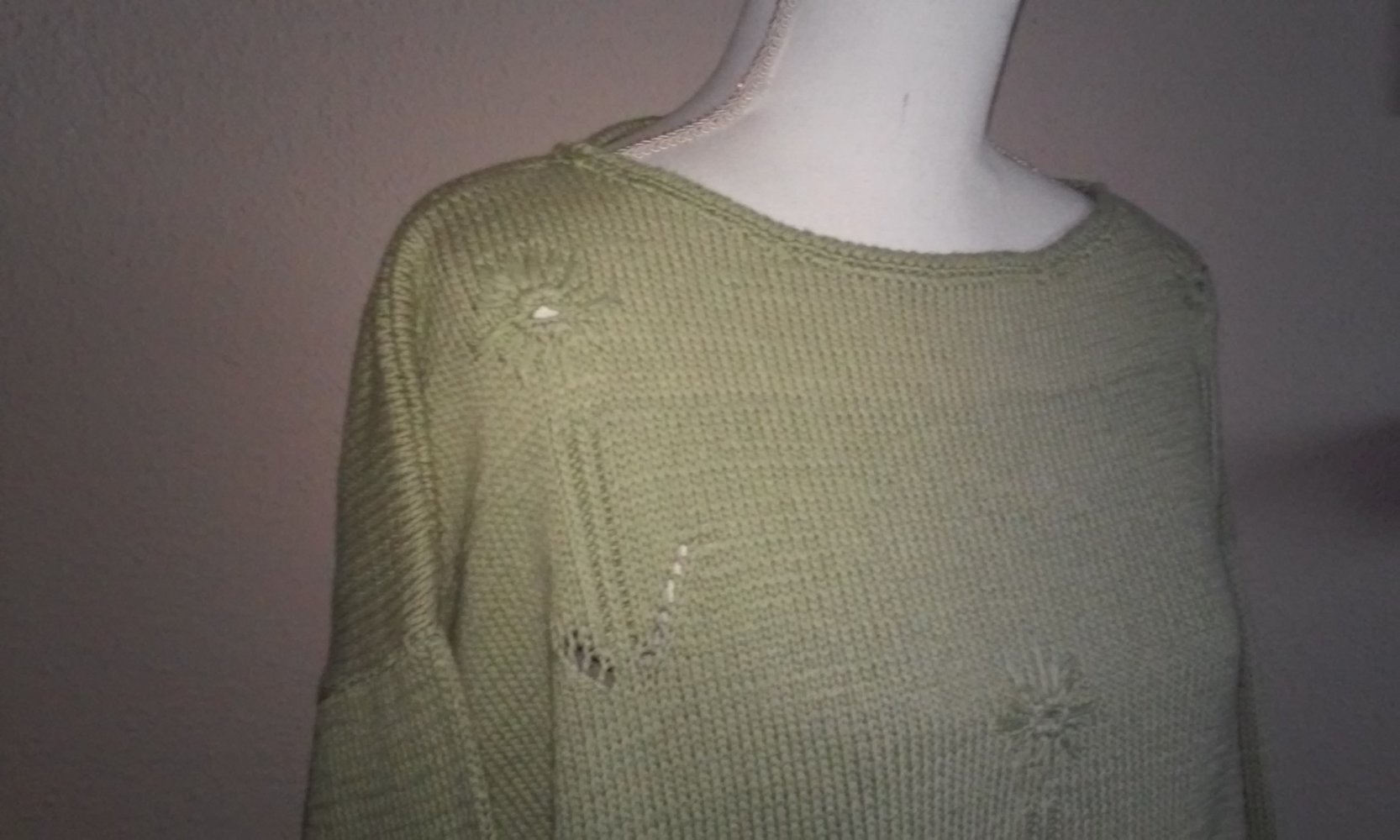 Handarbeit Pulli Baumwollpulli Strickpullover Pullover handgestrickt Gr.38/40 grau/grün