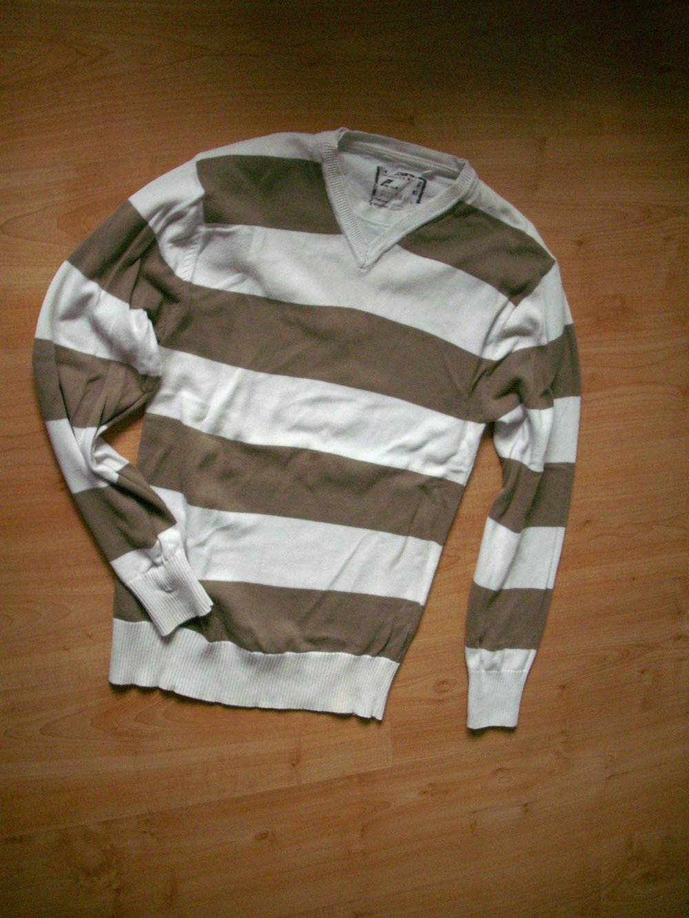  Pulli, Angelo Litrico, Pullover langarm mit V-Ausschnitt, Feinstrick Blockstreifen, Gr. S, Baumwolle Casual