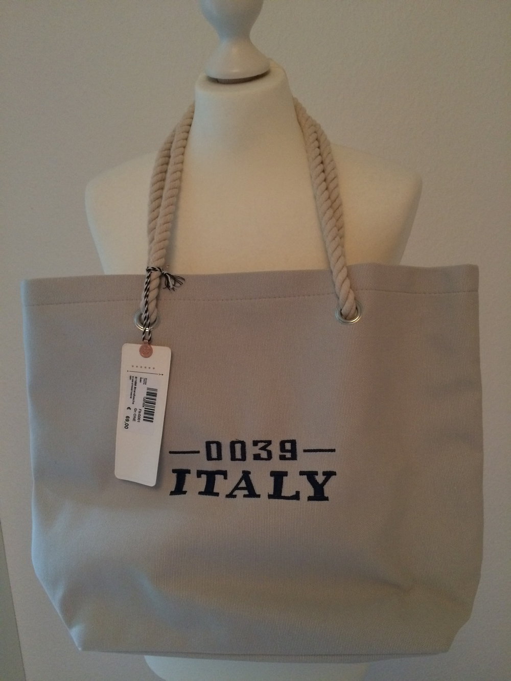 Handtasche 0039 Italy Tasche Stofftasche OVP Neu mit Etikett blau grau weiss beige