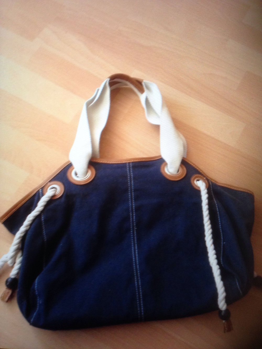 Tasche Handtasche blau weiß