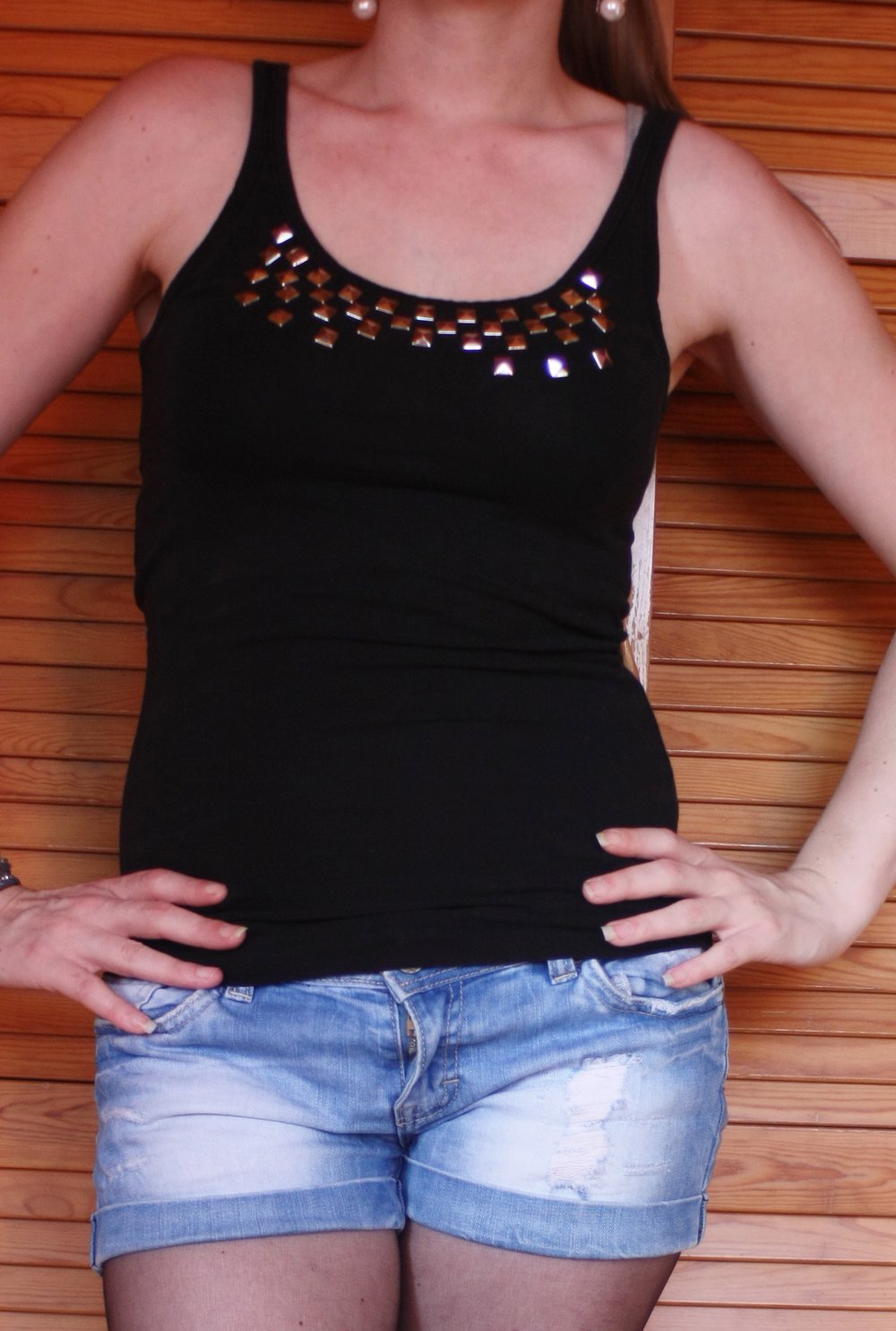Pyramiden Nieten Top, schwarz, H&M, Gr. S