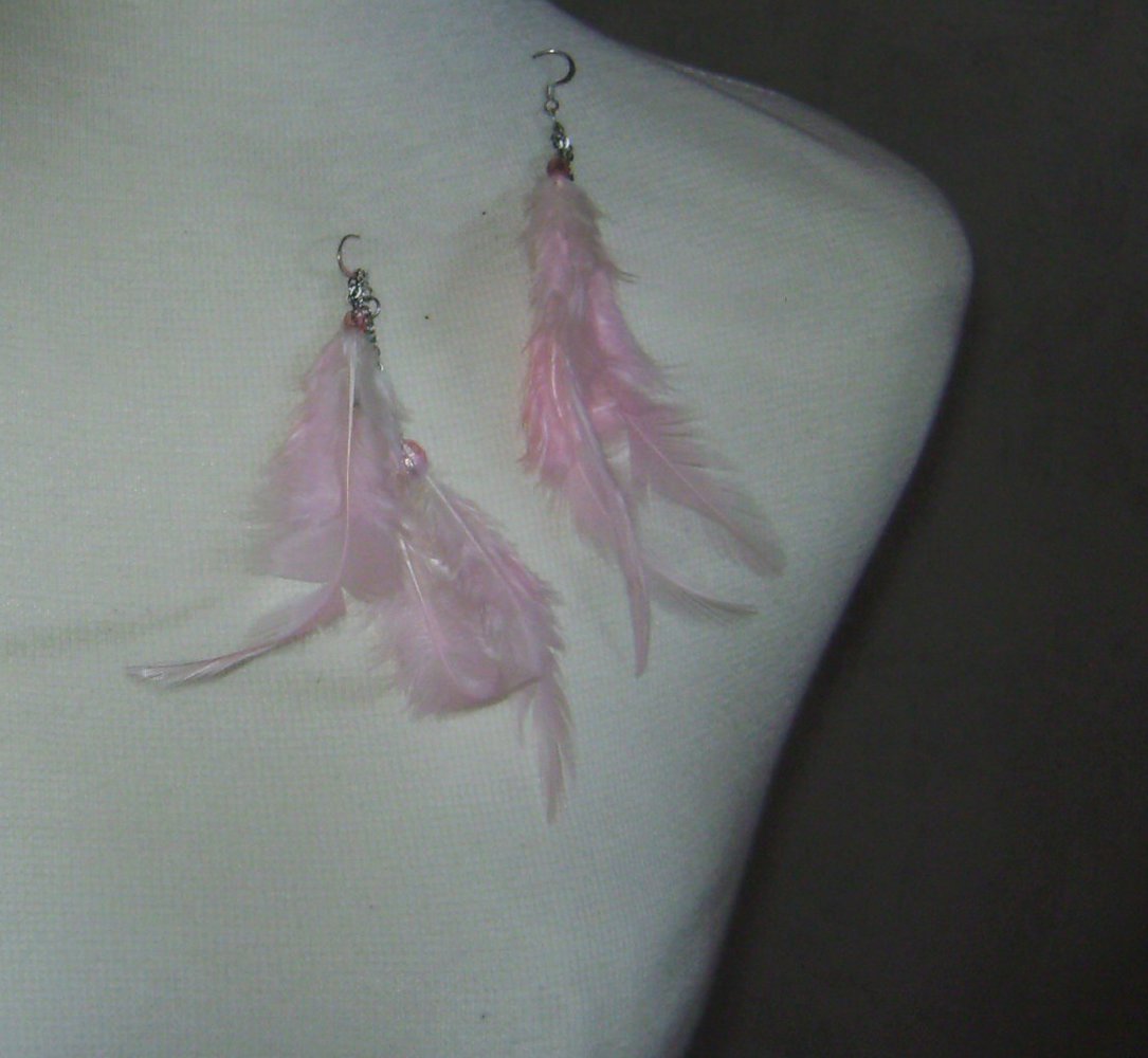 Feder Ohrringe, Boho, Elfen, pink, Ohrringe Mottoschmuck Boheme mit Perlen, Party Event Summertime 