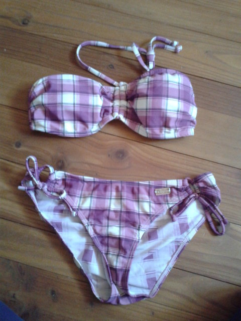 Bikini, lila, flieder, weiß, kariert, Neckholder, 34