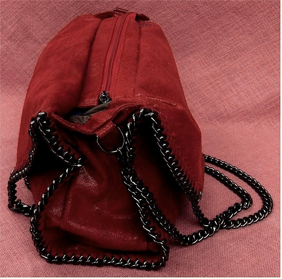 Vera Pelle Schulter- Hand Tasche - 100% Echtleder - Mit Kette - Bag Blogger rot - NEU