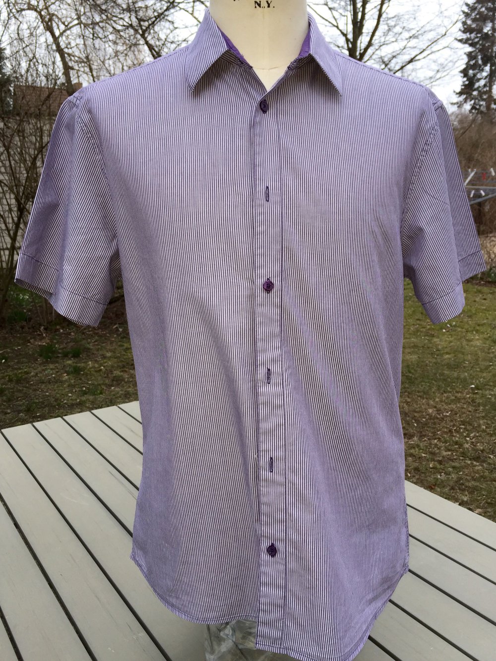 H&M Kurzarm HEMD lila Nadelstreifen Gr. L (41/42)