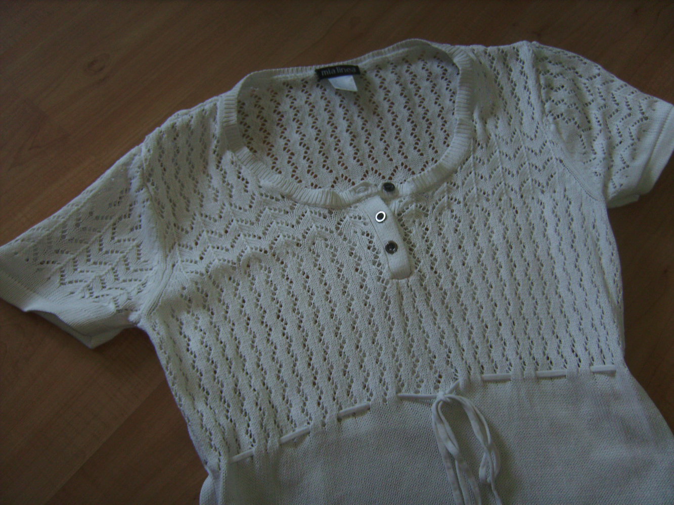 Strick, Pulli, Tunika weiss Gr. 44/46 Kurzarm Longpulli,Lochstrickmuster, Bohemian, Summertime Oberteil Kleiderlänge