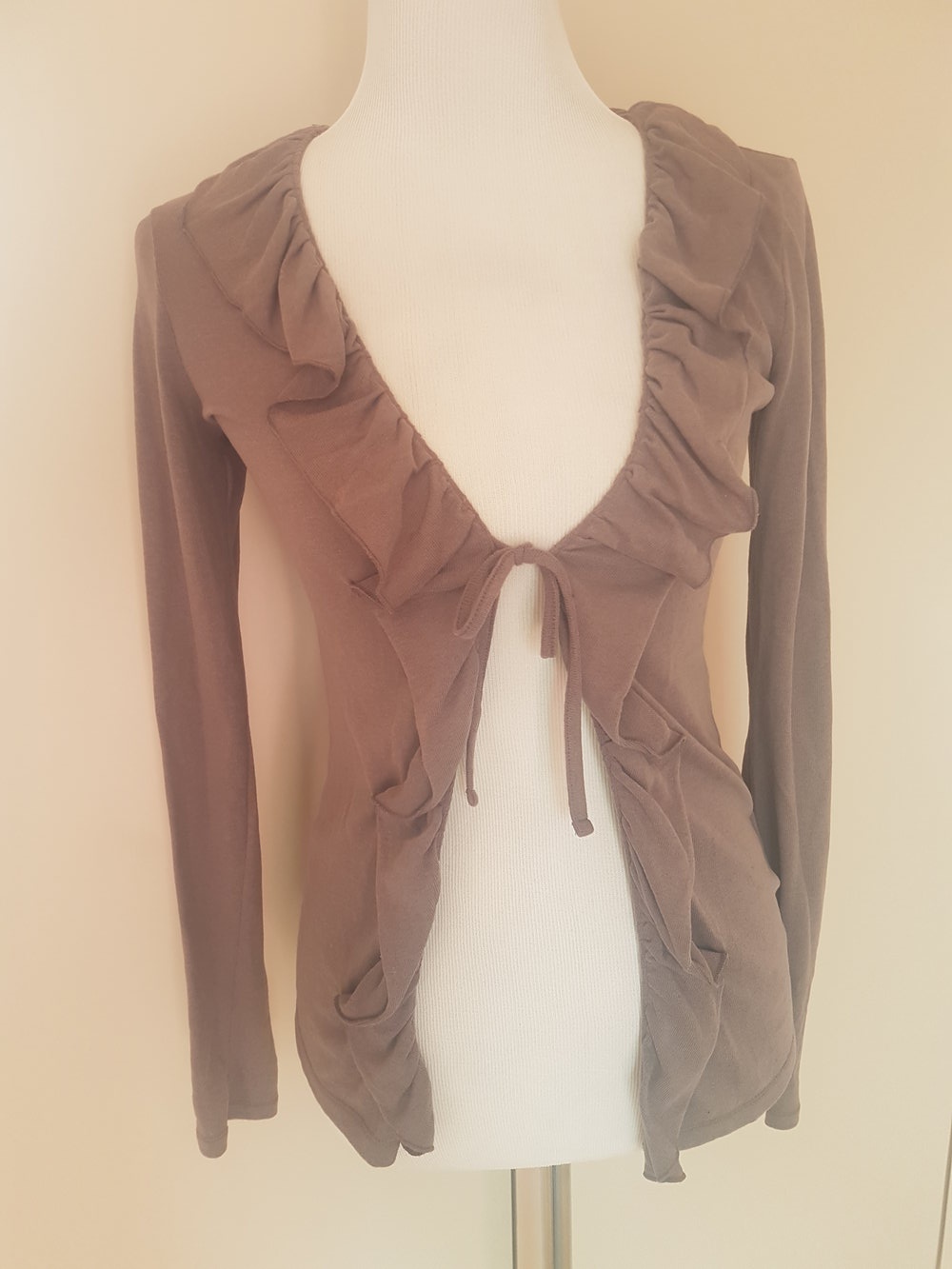 Weiche Esprit Strickjacke Cardigan Beige Braun Taupe XS S 34 36
