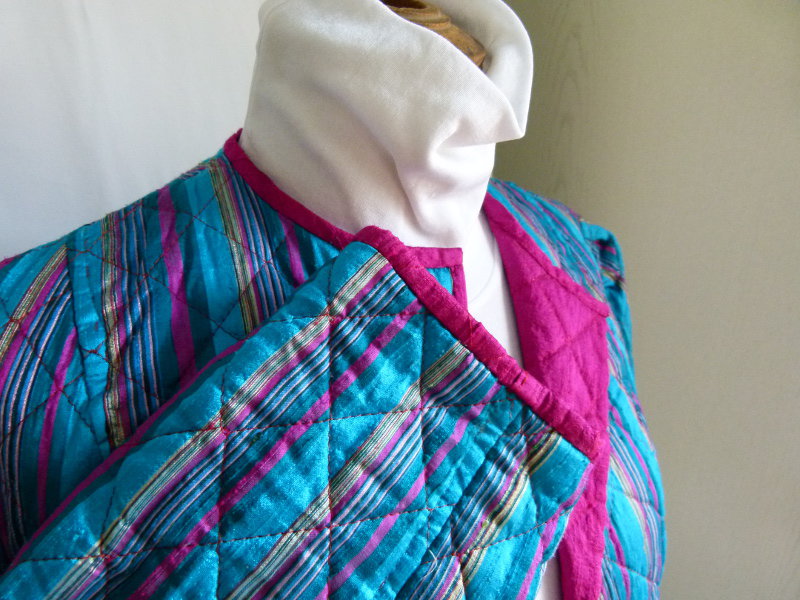 Seiden Kombination Rock & Jacke, petrol pink gestreift, maßgeschneidertes Unikat, Boho Vintage Retro Goa Lagenlook