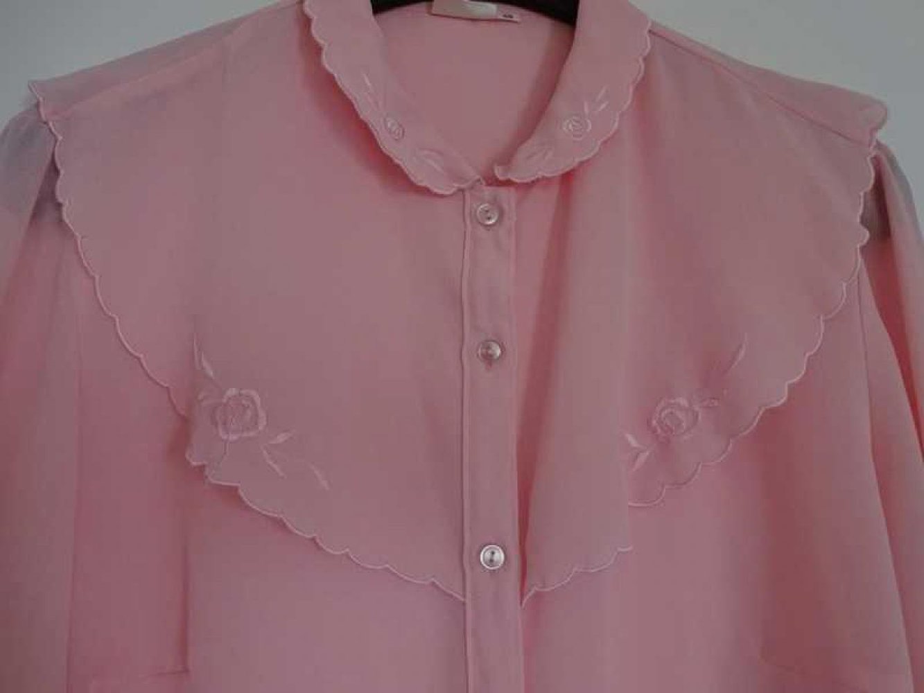 Rosa Vintage Bluse 80er Transparent Bubikragen Gr. M