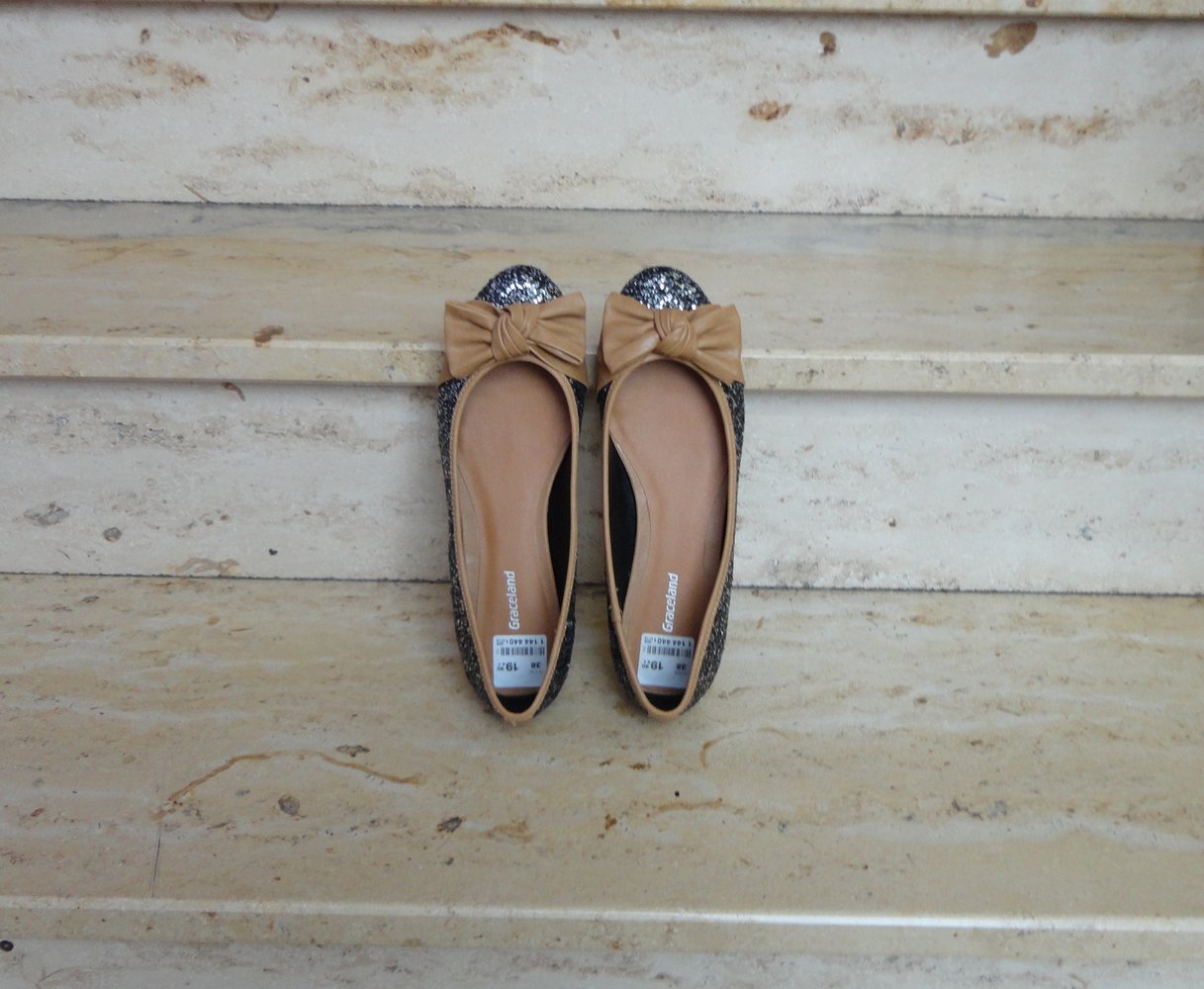 Ballerinas Glitzer schwarz braun Schleife Basic Sommer Graceland