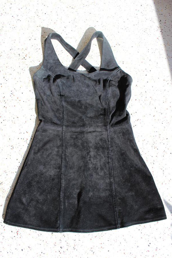 Vintage 90s GIPSY Echt-Wild-Leder Träger-Kleid schwarz