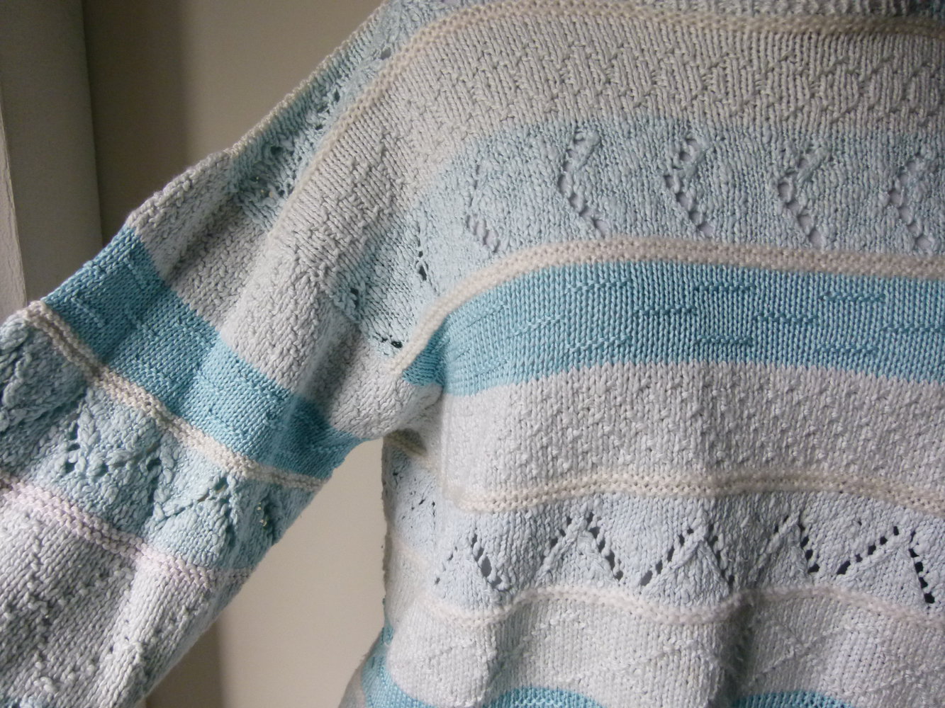 Strickpulli Pullover, Handarbeit, verschiedene Blautöne und Muster, Unikat, Boho Vintage Hippie Goa Festival Mori Retro