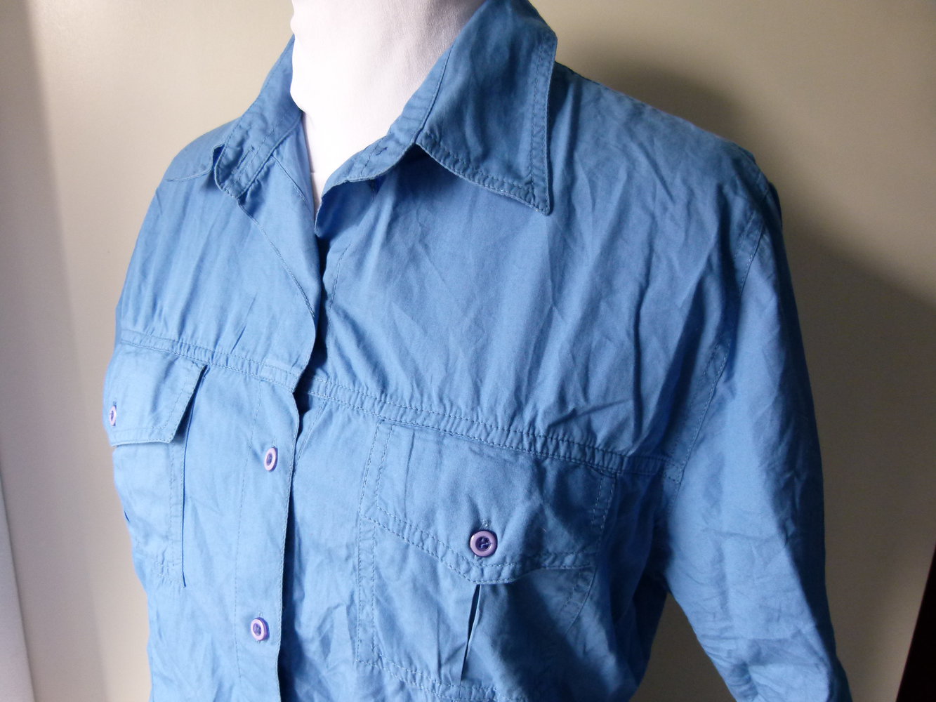 Bluse Hemd im Boyfriend-Stil, blau, Retro Vintage Casual Festival Sommer