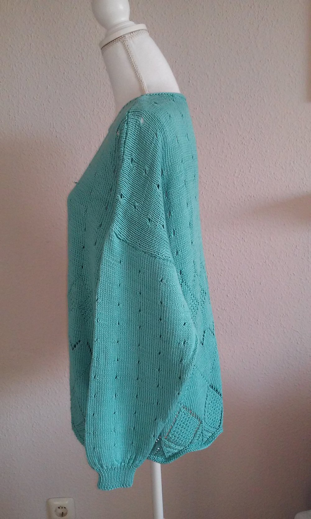 NEU! Sommerpullover Baumwollgarn Pullover Pulli Strickpulli Handarbeit - nur Materialpreis (hellgrün/türkis)