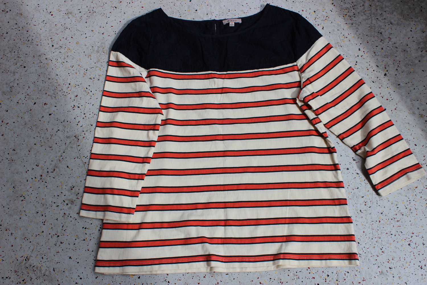 NEU! KEW 3/4 Streifen-Top mit Spitzen-Passe orange creme marine