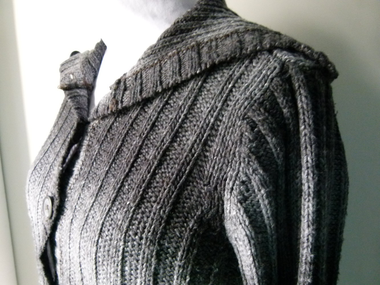 Lange Strickjacke Jacke Cardigan, anthrazit grau ombre, Farbverlauf, Boho Mori Lagenlook Herbst Winter Knitwear